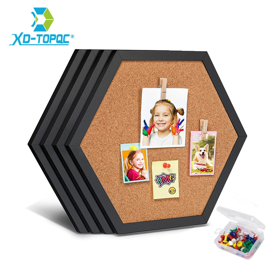 XD-TOPQC Hexagon Cork Board — Decorative Wooden Frame Bulletin Board
