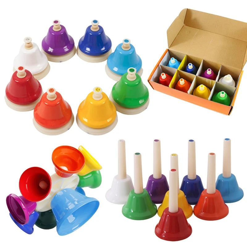 Monster Carnival 8-Note Hand Bell Set — Rainbow Percussion Musical Toy