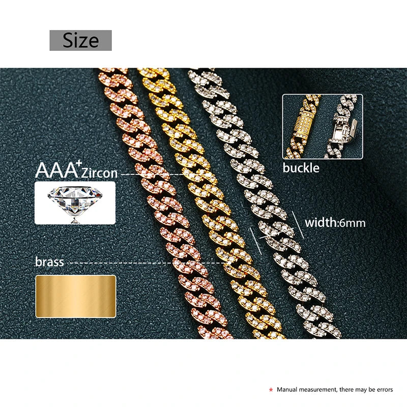 ICEOUTBOX Iced Out Cuban Link Chain — Bling Rhinestone Hip Hop Jewelry