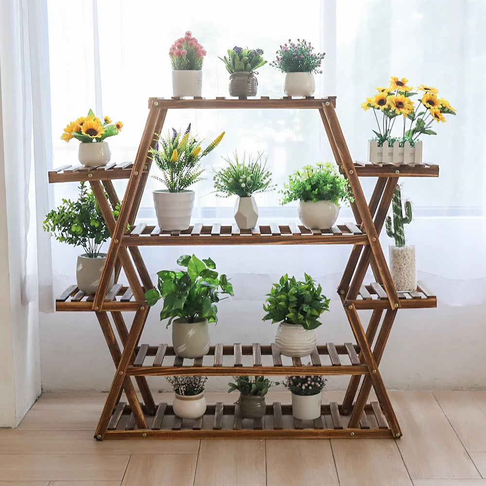 BINGOPAW 8-Tier Wooden Plant Stand — Triangular Corner Flower Display Shelf