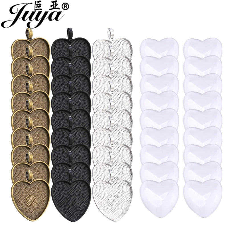 Juya Heart Cabochon Pendant Bases — 25mm Alloy Bezel Trays for DIY Jewelry