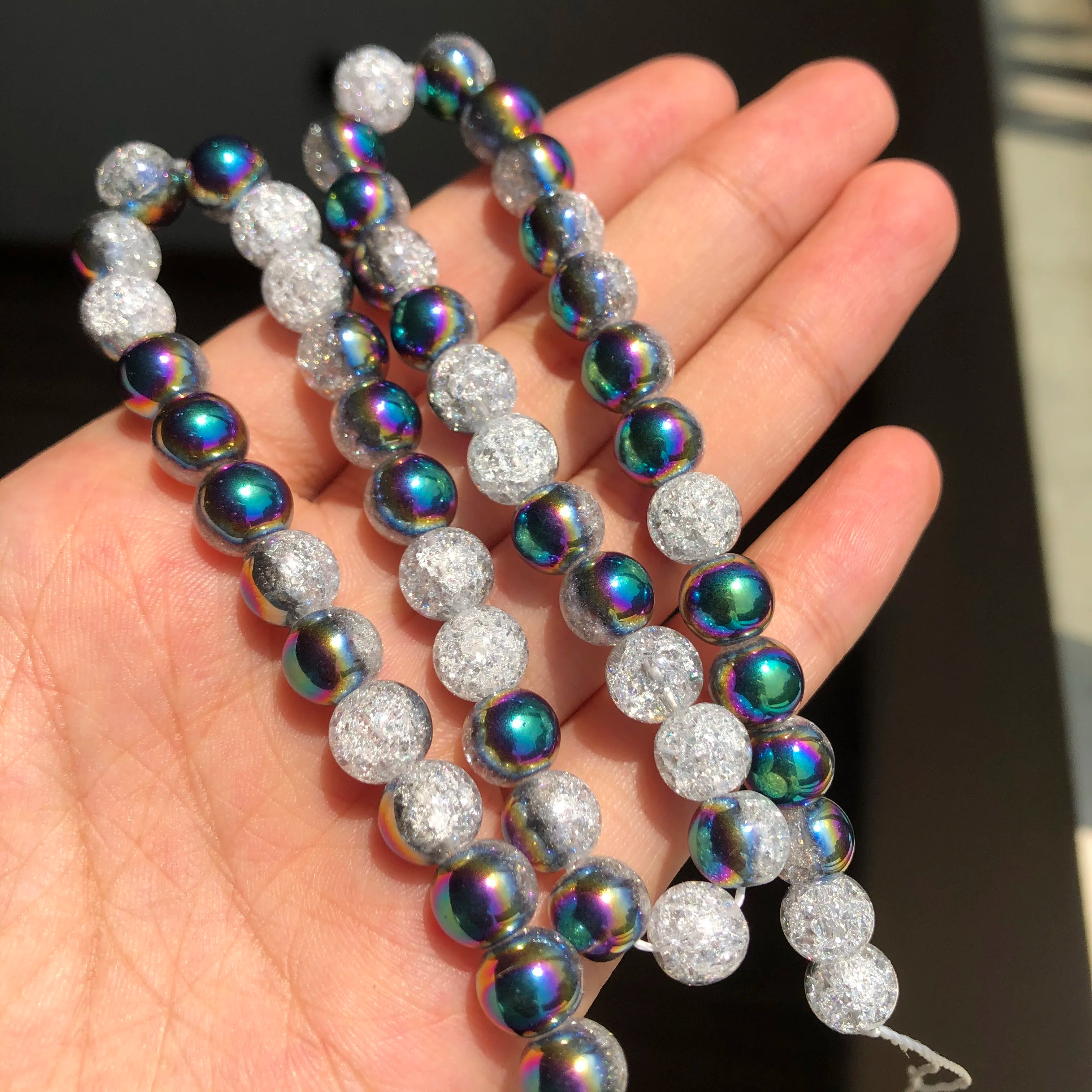 White Cracked Crystal Beads — Round Loose Spacer Beads for DIY Jewelry
