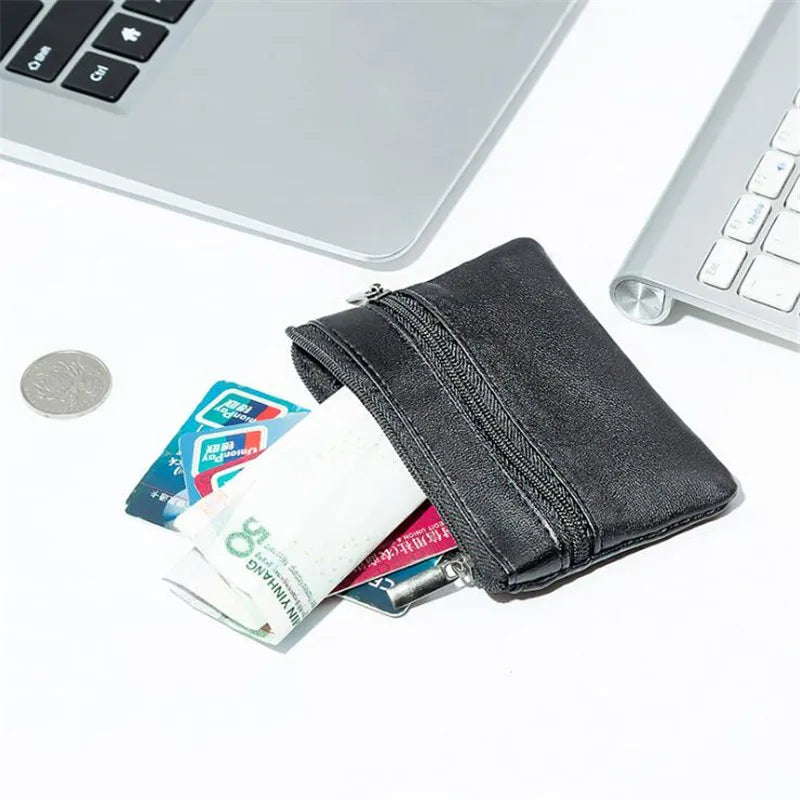 Black PU Leather Mini Wallet — Compact Multi-Function Coin Purse & Card Holder