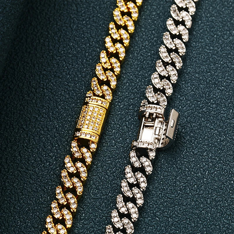 ICEOUTBOX Iced Out Cuban Link Chain — Bling Rhinestone Hip Hop Jewelry