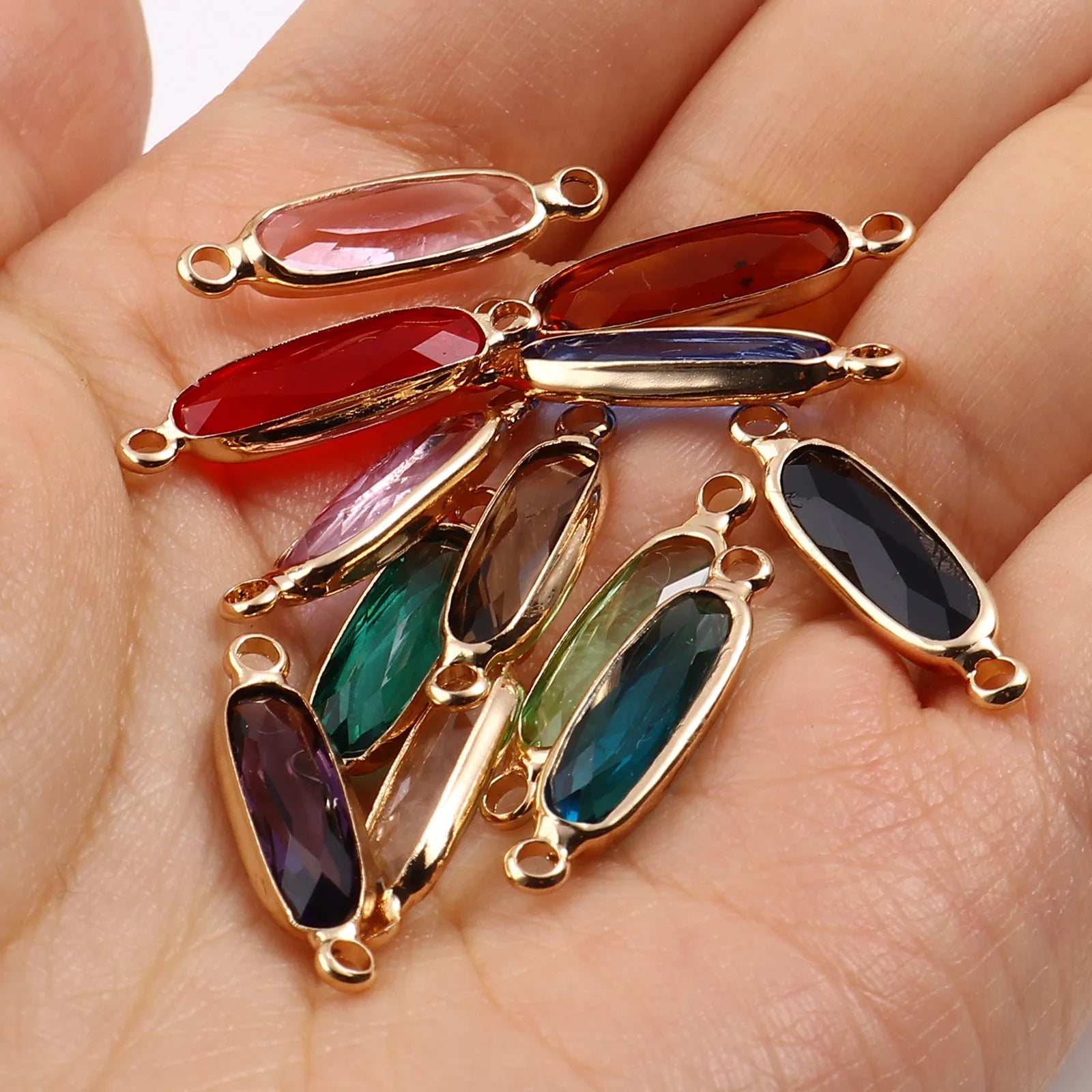 DoreenBeads Oval Glass Connectors — Gold Color Jewelry Findings for DIY Necklaces