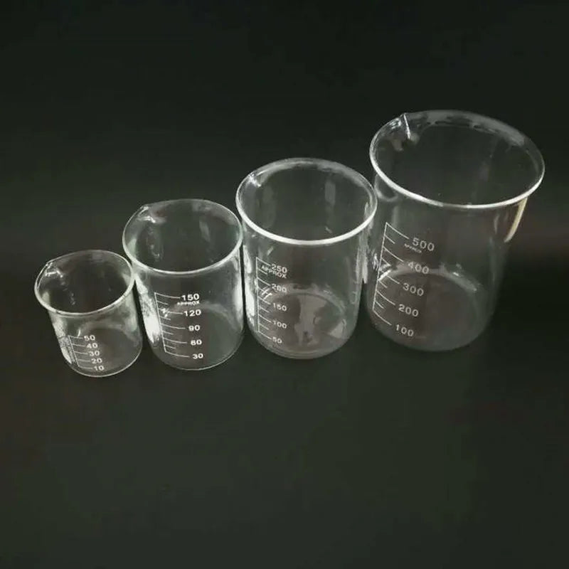 Glass Laboratory Beaker Set — 4-Piece Volumetric Measuring Cup Kit