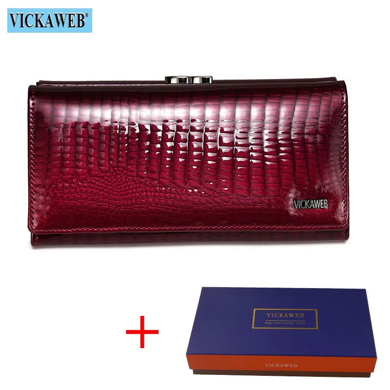 VICKAWEB Genuine Leather Alligator Pattern Wallet — Long Multifunctional Clutch