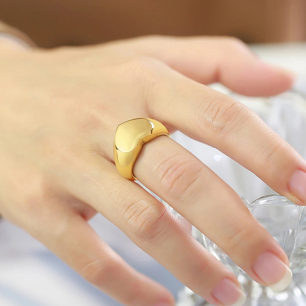 VQYSKO Heart Shaped Wedding Rings — Gold Plated Stainless Steel Jewelry