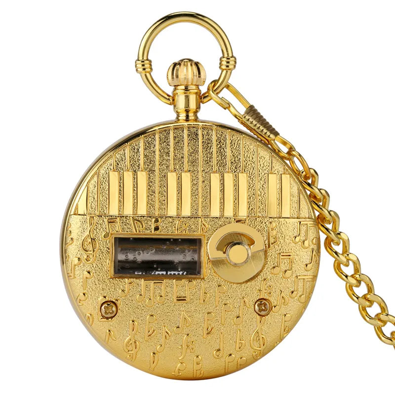 Antique Musical Pocket Watch — Vintage Style Quartz Fob Clock with Chain