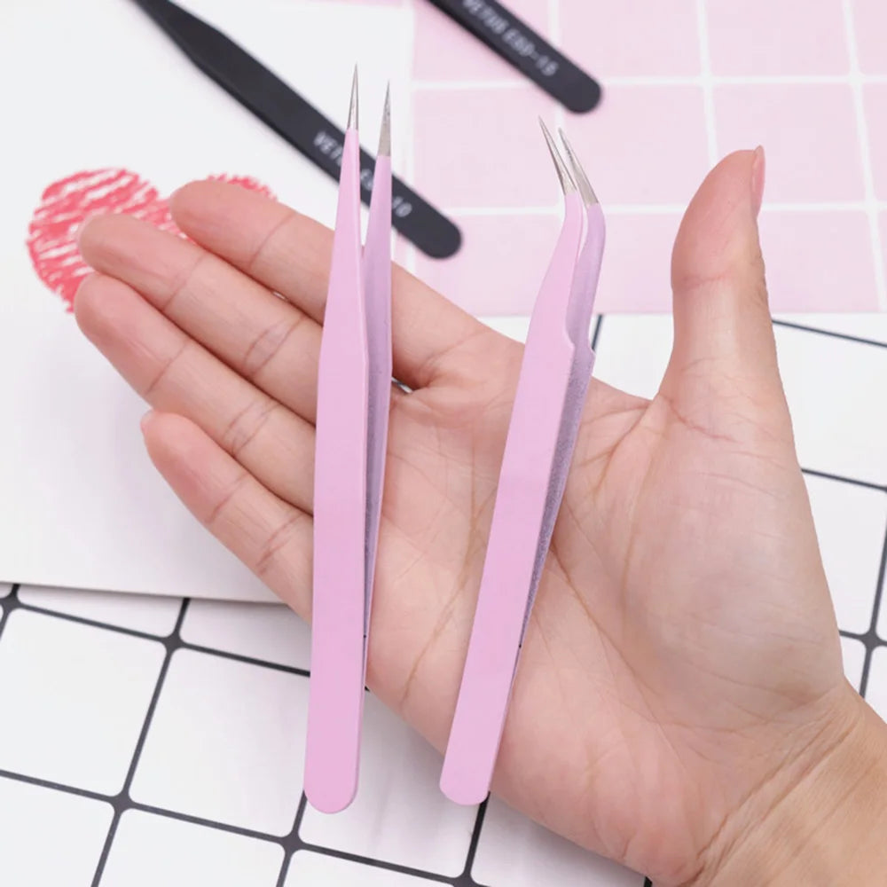 Stainless Steel Eyelash Extension Tweezers — Curved and Straight Lash Tools