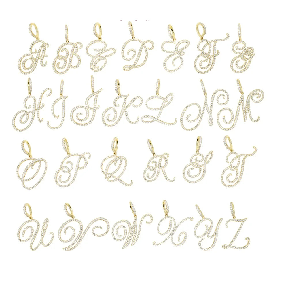 JYZSWBB Cursive Initial Letter Pendant Necklace — Micro Pave CZ Alphabet Jewelry
