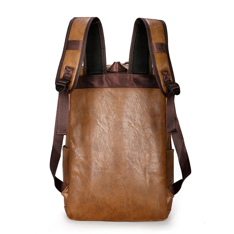 DIDA BEAR Men's PU Leather Backpack — Large Capacity Laptop Rucksack