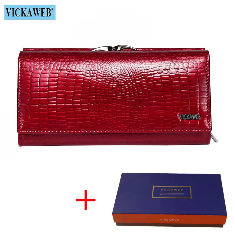 VICKAWEB Genuine Leather Alligator Pattern Wallet — Long Multifunctional Clutch