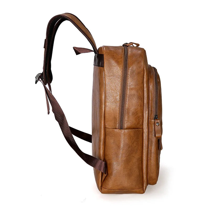 DIDA BEAR Men's PU Leather Backpack — Large Capacity Laptop Rucksack