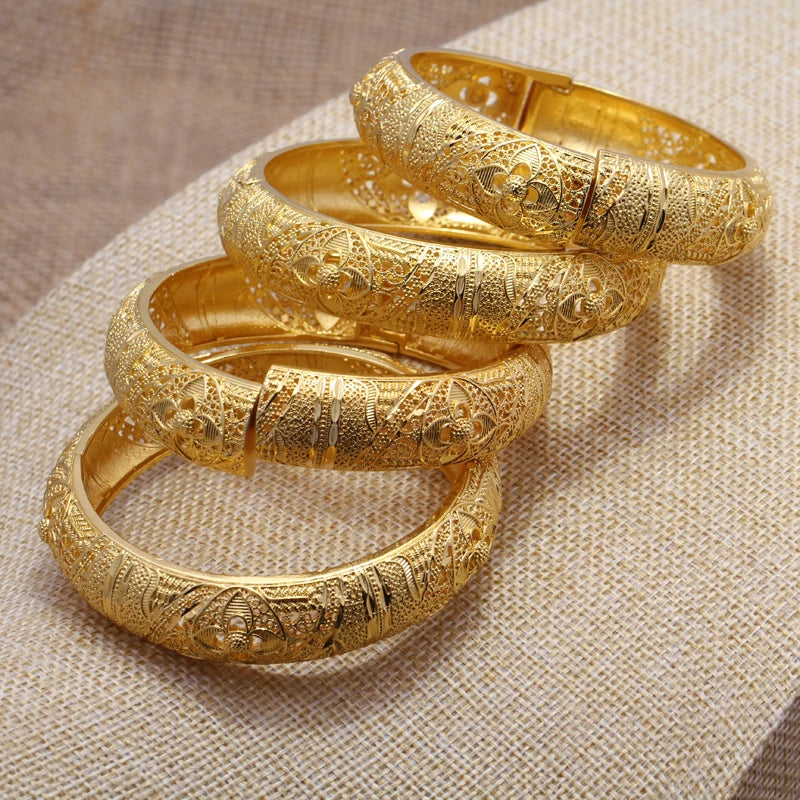 annayoyo Gold Color Bangle Set — Elegant Flower Design Jewelry for Women