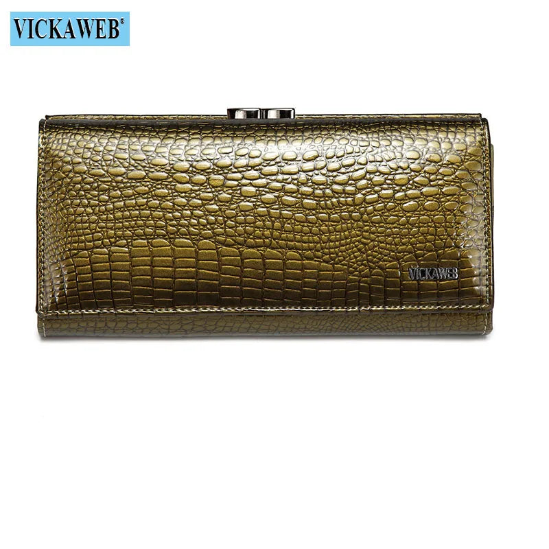 VICKAWEB Genuine Leather Alligator Pattern Wallet — Long Multifunctional Clutch