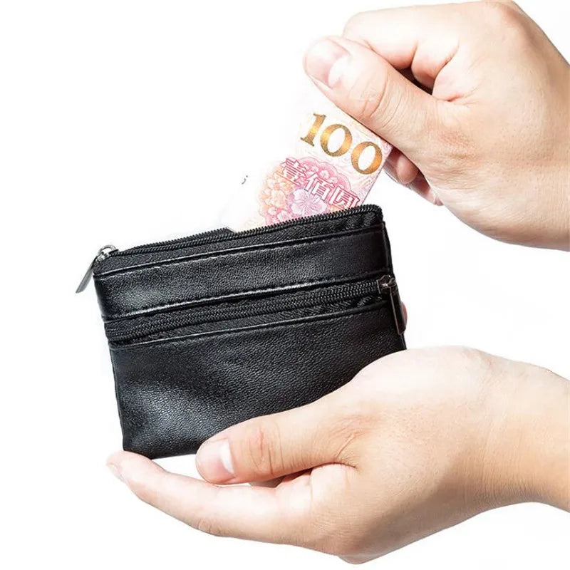 JZIMUSE Compact Leather Coin Purse — Small Zippered Money Pouch & Key Holder