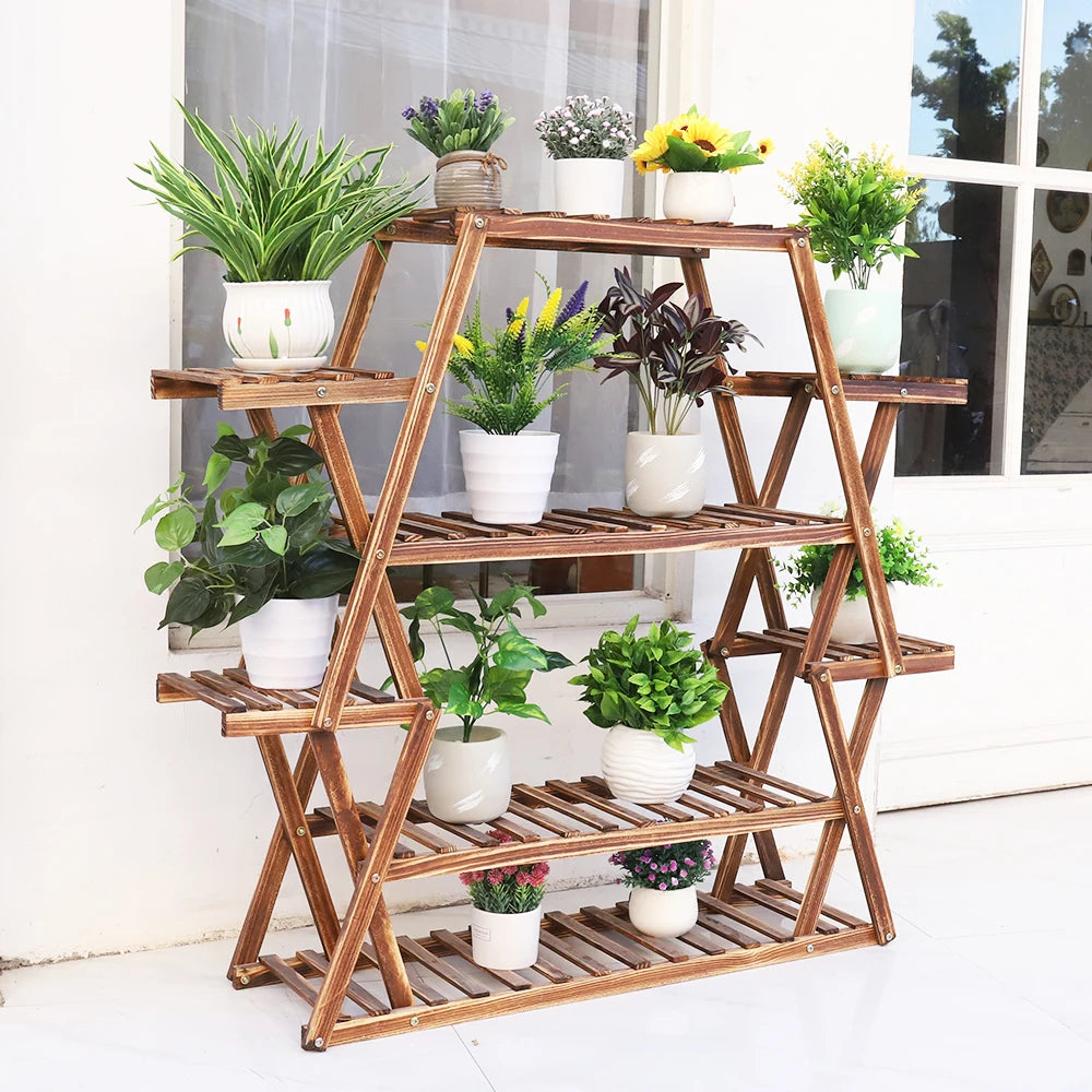 BINGOPAW 8-Tier Wooden Plant Stand — Triangular Corner Flower Display Shelf