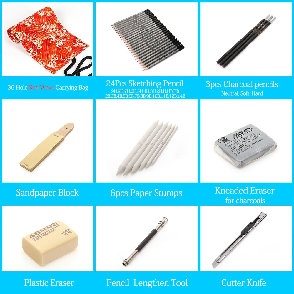 dainayw Professional Sketching Pencil Set — Complete Art Kit with Carrying Bag