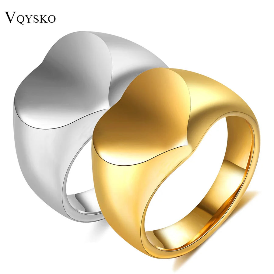 VQYSKO Heart Shaped Wedding Rings — Gold Plated Stainless Steel Jewelry