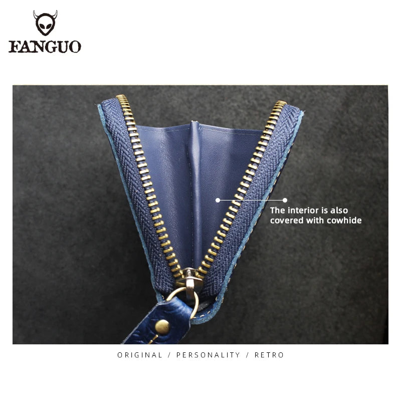 FANGUO Embossed Genuine Leather Long Wallet — Large Capacity Organizer