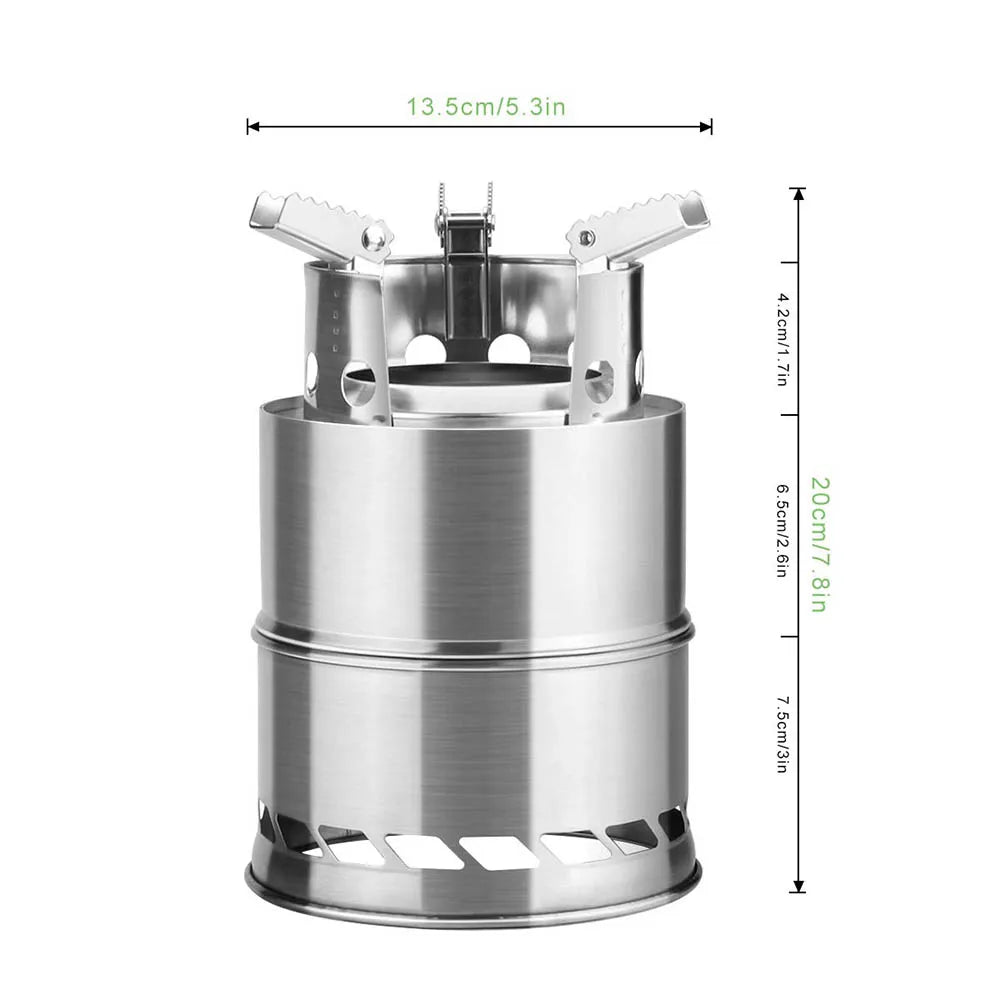 LISM Portable Wood Burning Camping Stove — Lightweight Stainless Steel Cooker