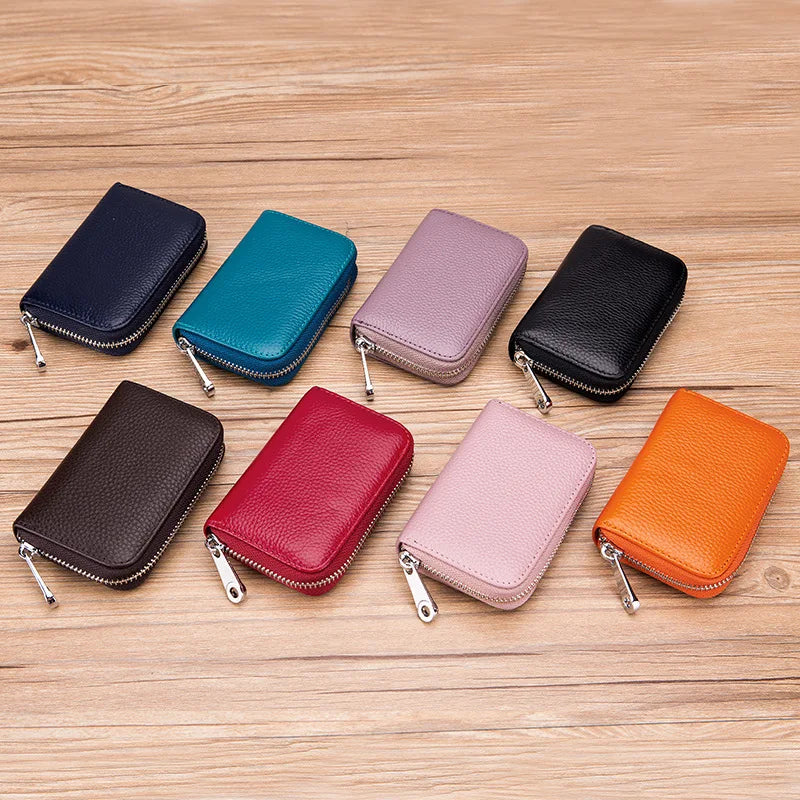 famicare Genuine Leather Mini Wallet — RFID Protected Card Holder & Coin Purse