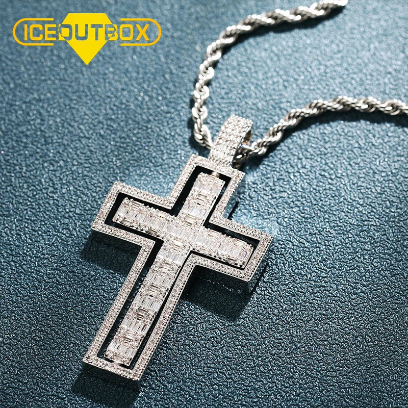 ICEOUTBOX Rotatable Cross Pendant — Hip Hop Cubic Zirconia Necklace