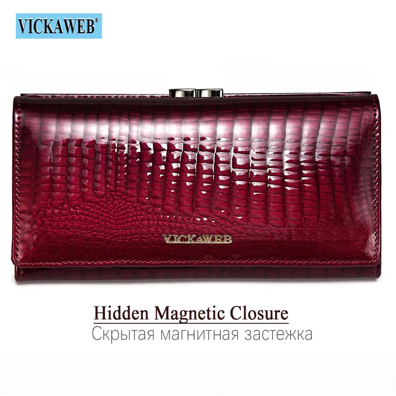 VICKAWEB Genuine Leather Alligator Pattern Wallet — Long Multifunctional Clutch