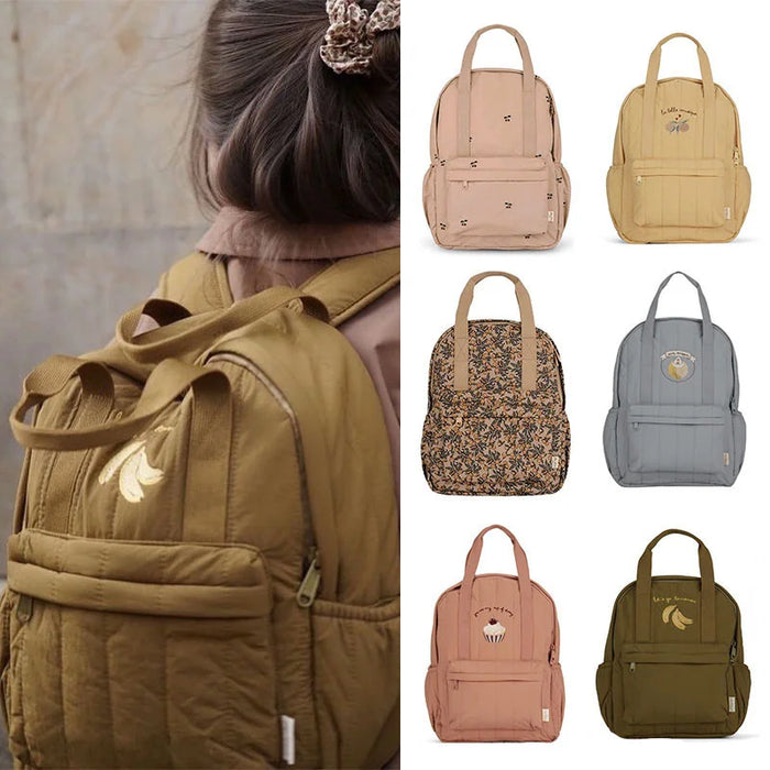 Floral Print Kids Backpack — Lightweight Schoolbag with Detachable Pad