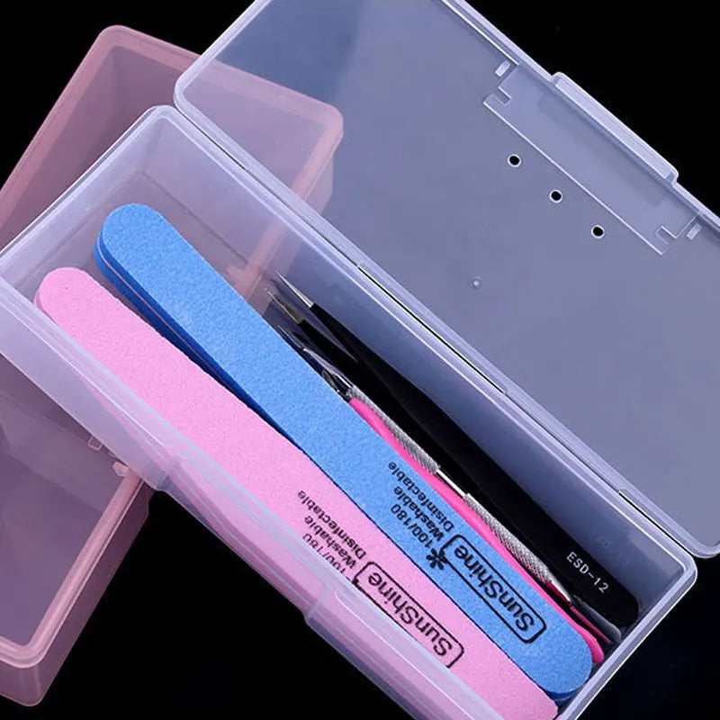 Nail Art Storage Box — Translucent Organizer for Brushes and Files