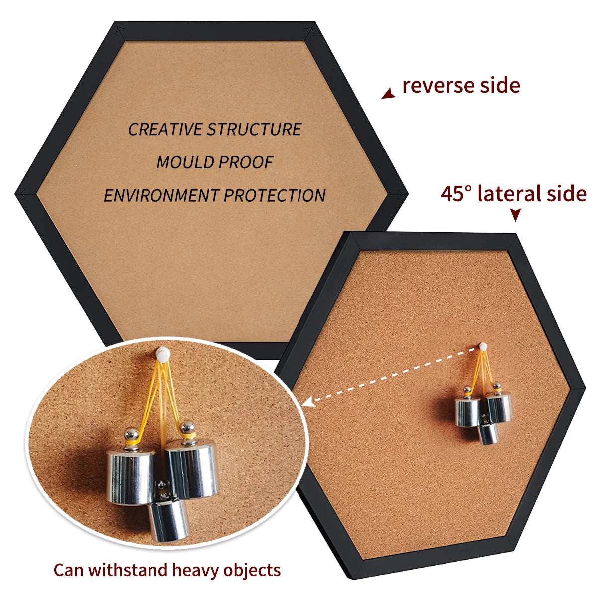 XD-TOPQC Hexagon Cork Board — Decorative Wooden Frame Bulletin Board