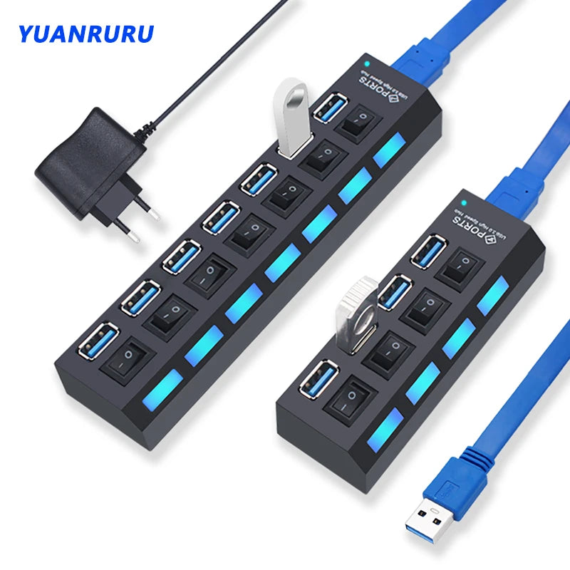 YUANRURU USB Hub Splitter — High-Speed Multi-Port Expander for PC