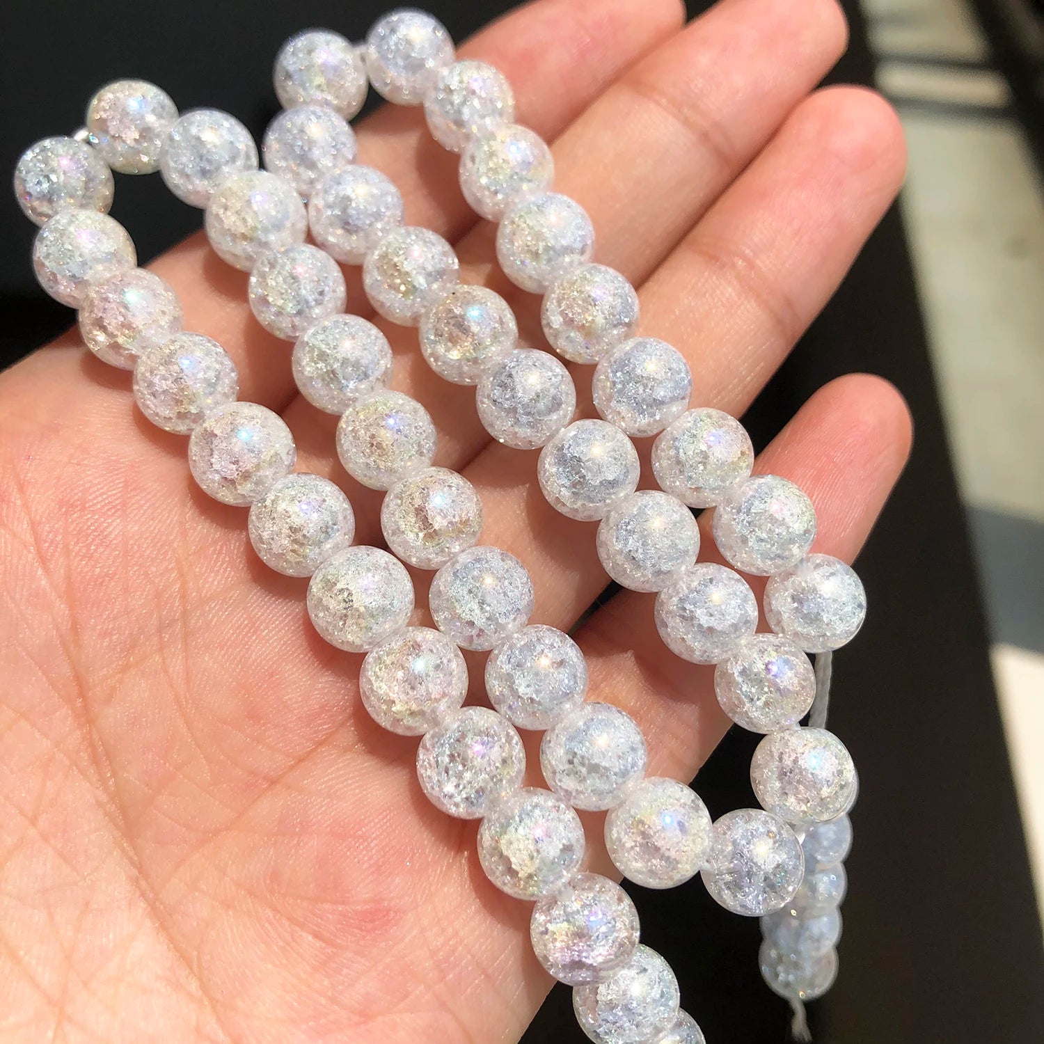 White Cracked Crystal Beads — Round Loose Spacer Beads for DIY Jewelry