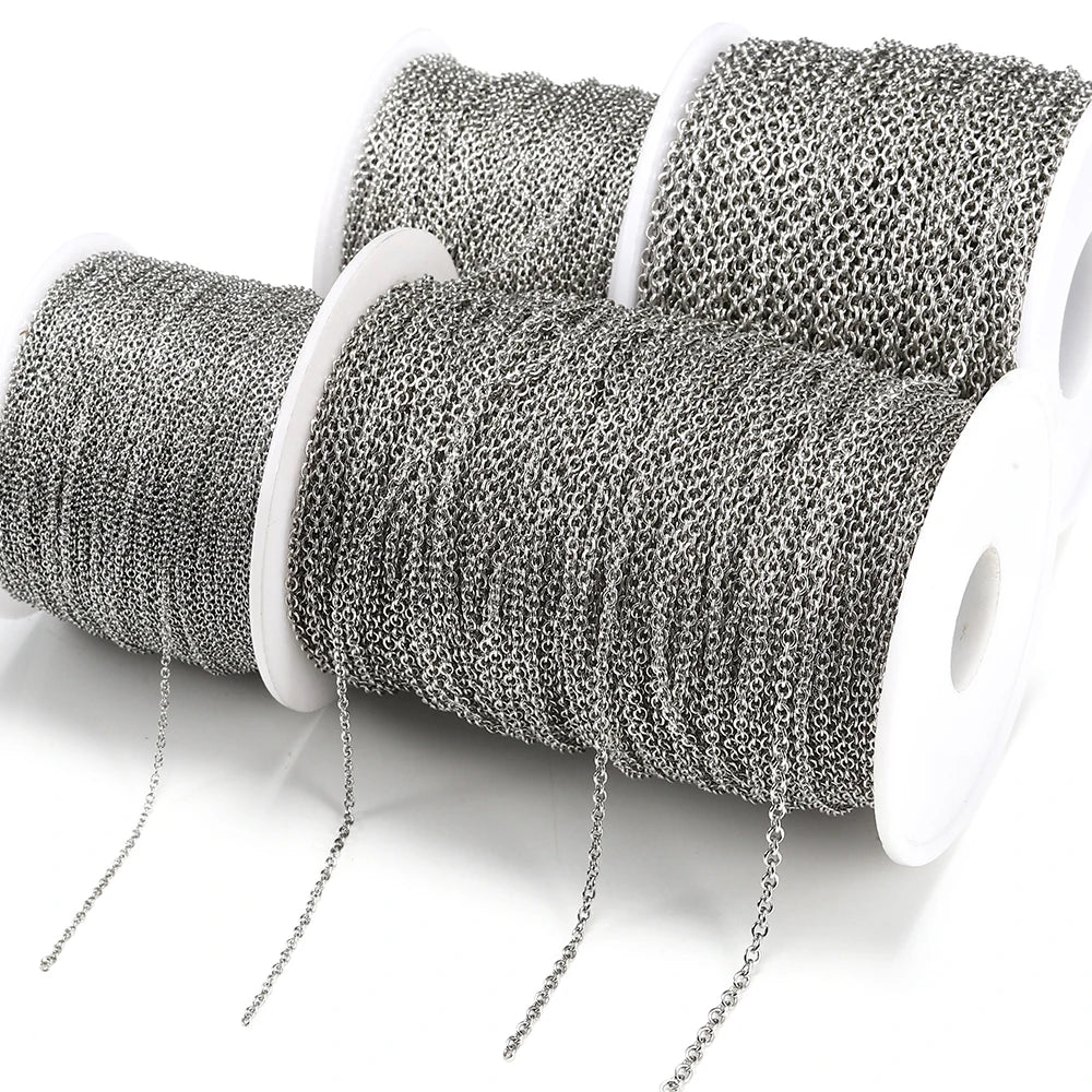 MINGXUAN Stainless Steel O Shape Link Chain — 10M Roll for DIY Jewelry Making