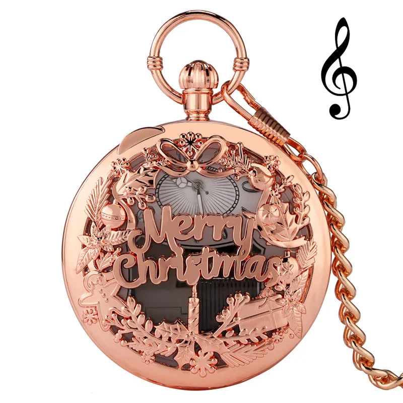 Antique Musical Pocket Watch — Vintage Style Quartz Fob Clock with Chain