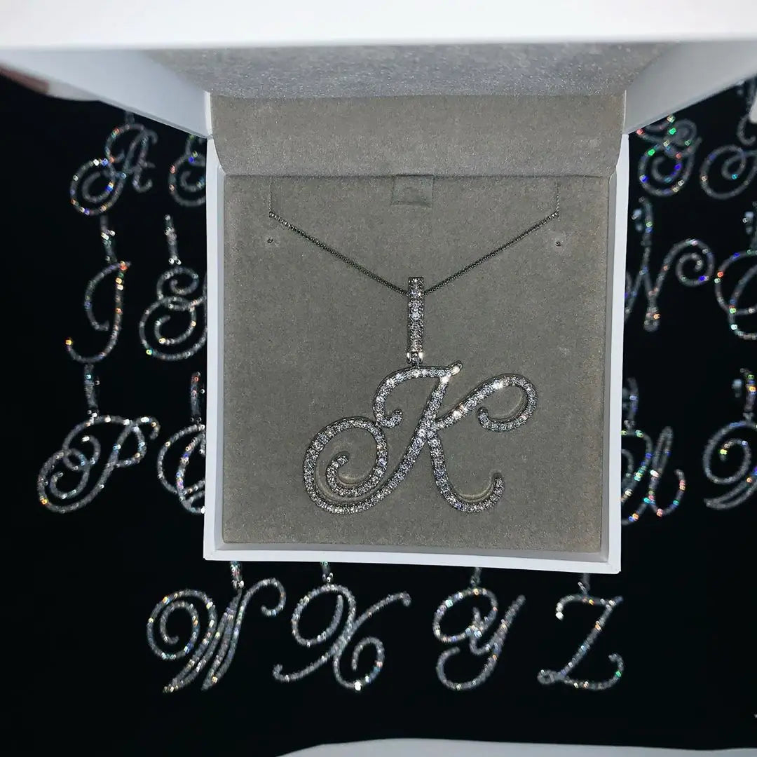JYZSWBB Cursive Initial Letter Pendant Necklace — Micro Pave CZ Alphabet Jewelry
