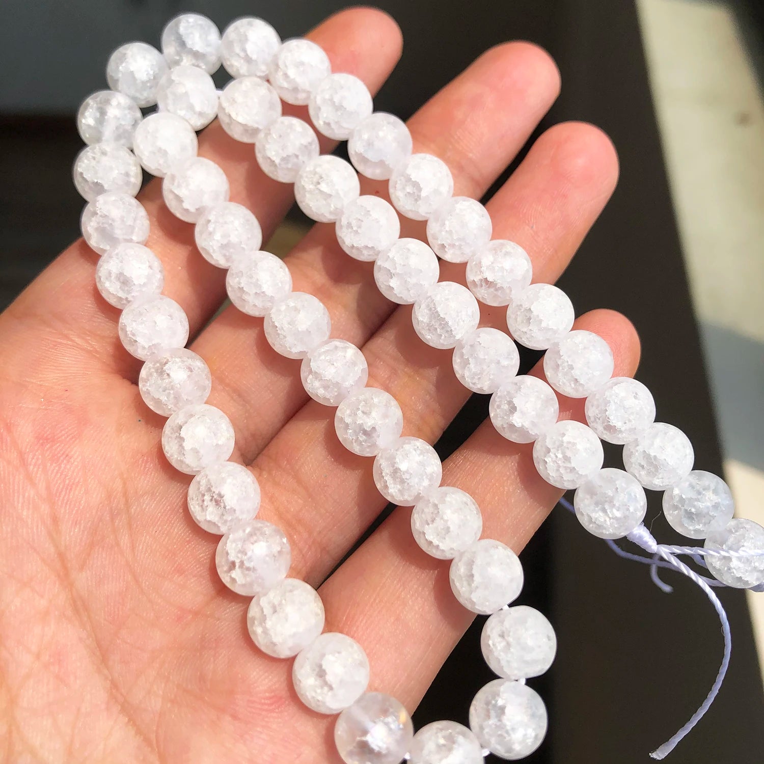 White Cracked Crystal Beads — Round Loose Spacer Beads for DIY Jewelry