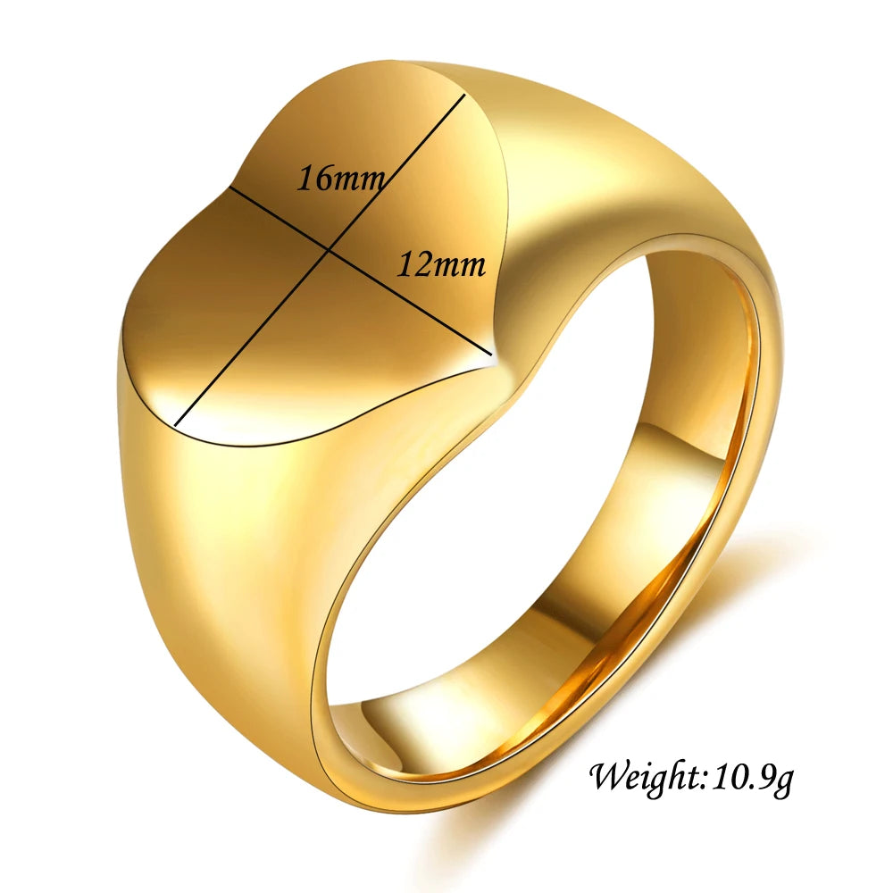 VQYSKO Heart Shaped Wedding Rings — Gold Plated Stainless Steel Jewelry