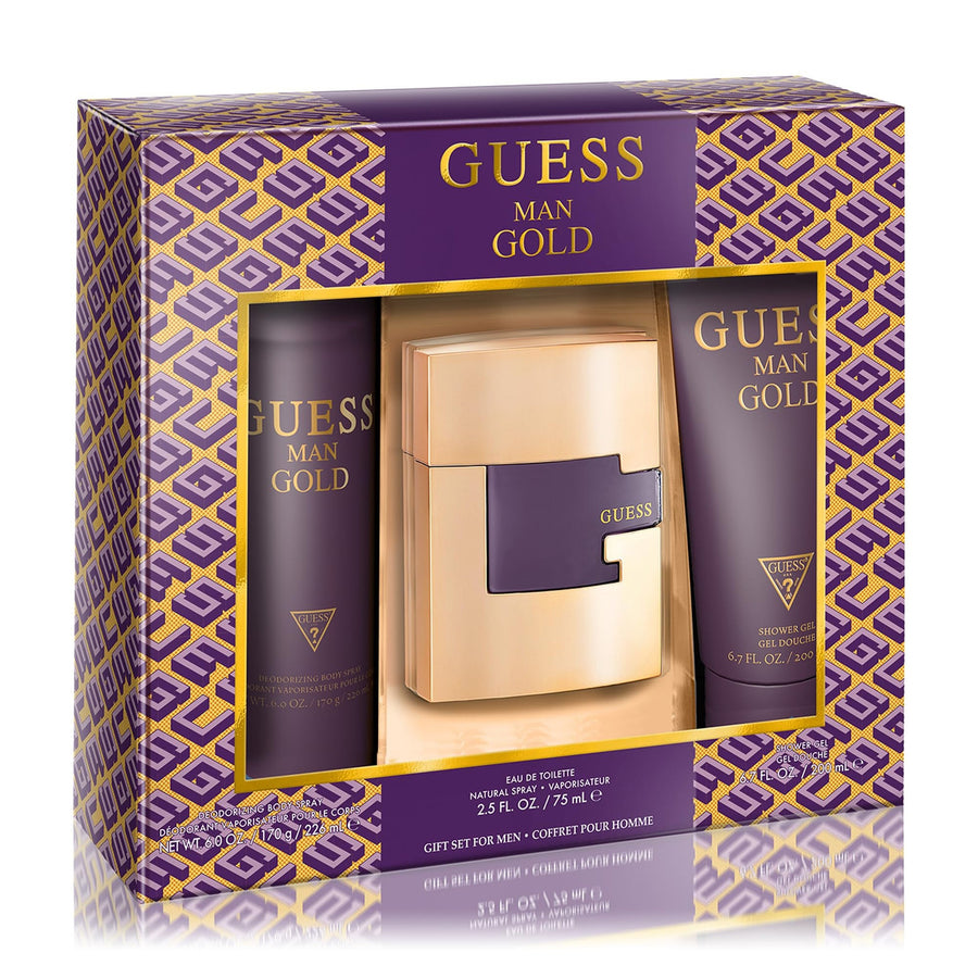 Man Gold 3 pcs Set: 2.5 Eau de Toilette Spray + 6.7 Shower Gel + 6 oz Deodorant Spray by Guess for Men