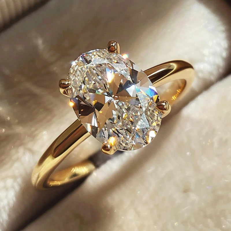 Oval Zircon Stone Ring — Elegant 925 Sterling Silver Jewelry for Women