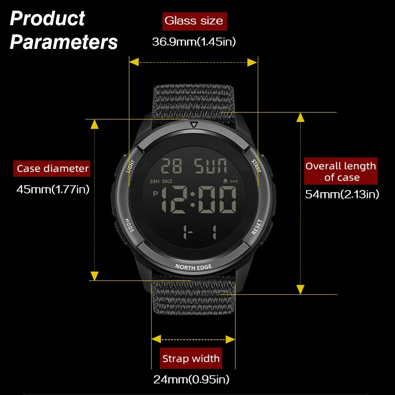 NORTH EDGE TERRAX Digital Watch — Waterproof Outdoor Sports Timepiece