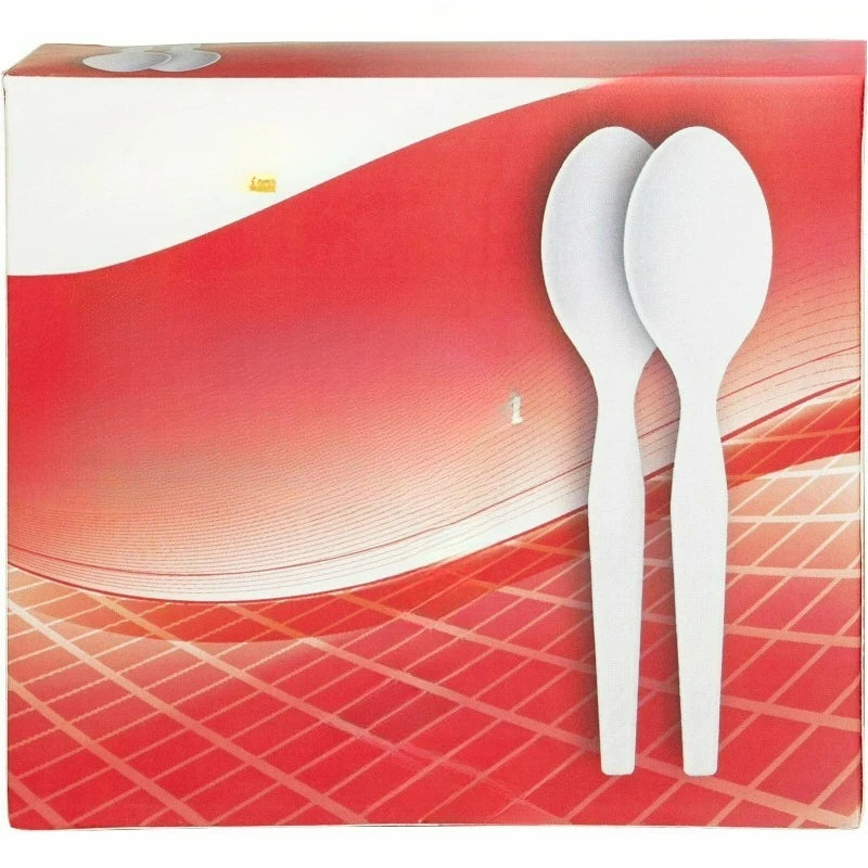 Heavyweight Disposable Spoons — Rigid White Polystyrene, 100 Count