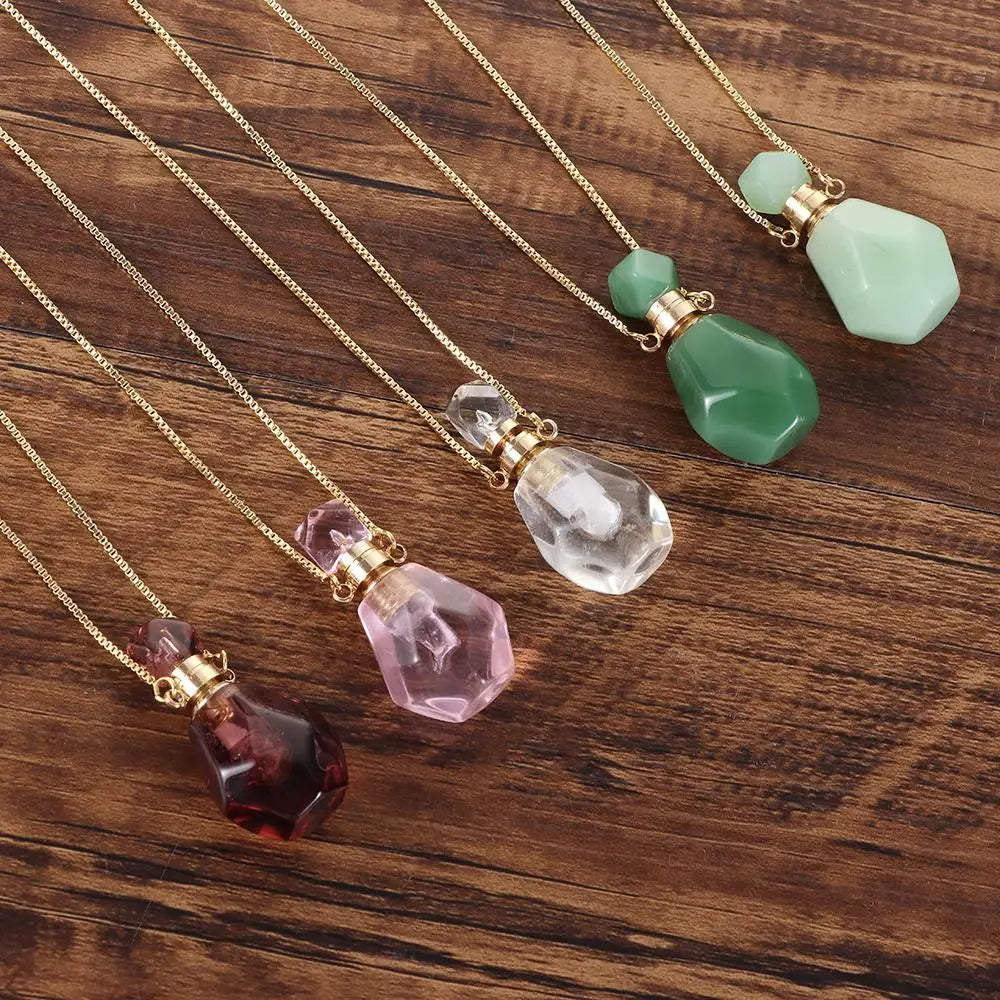 Natural Stone Perfume Bottle Necklace — Essential Oil Diffuser Pendant