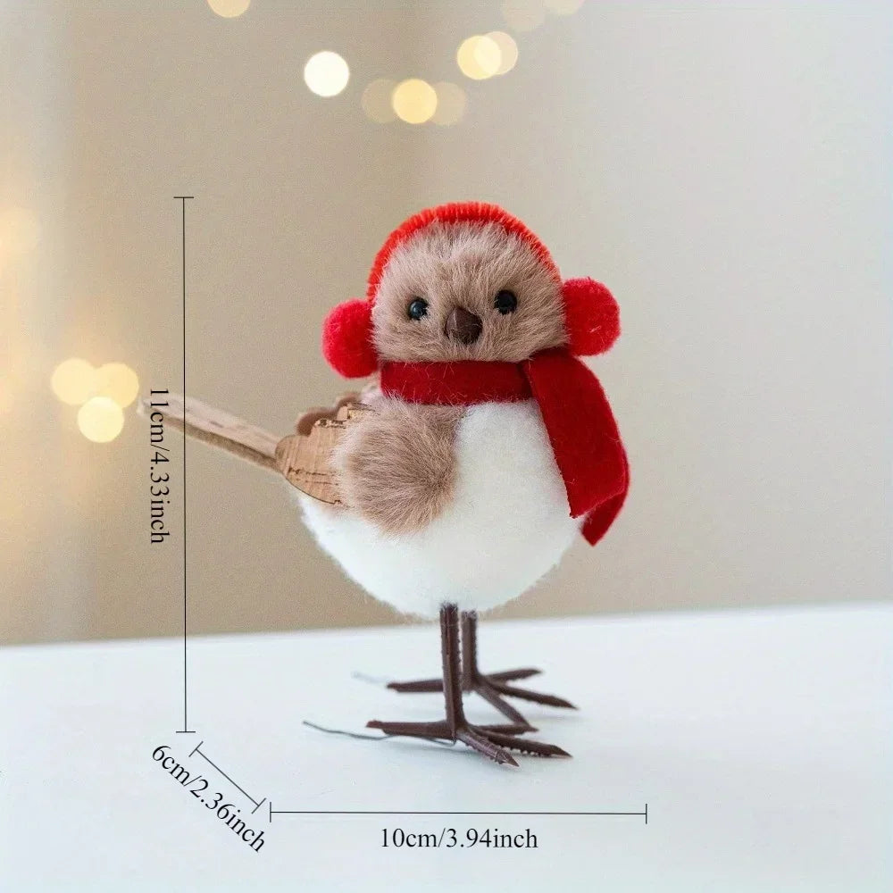 Festive Foam Bird Ornaments — Christmas Tree Pendants with Red Scarves