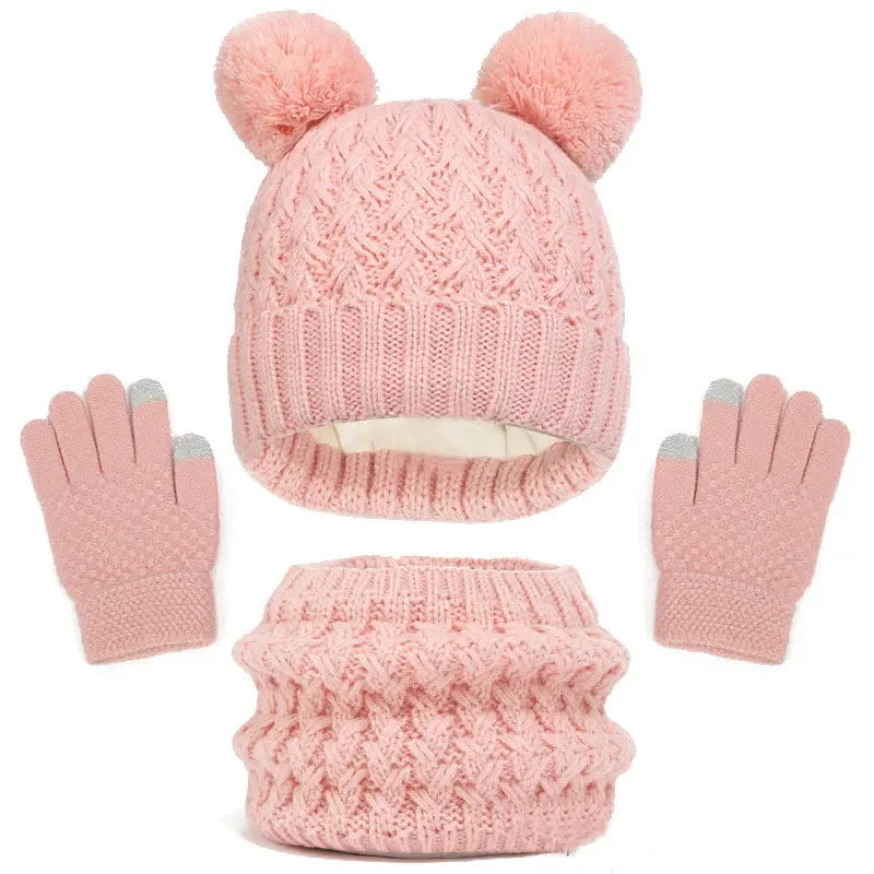 Kids Knitted Winter Accessory Set — Warm Hat, Scarf, and Gloves 3-Piece Kit