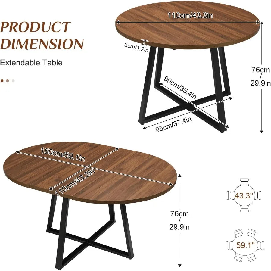 Round Dining Table — Extendable, Modern Space-Saving