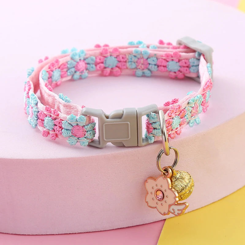 Adjustable Pet Collar with Bell — Colorful Paw Print Pattern for Cats and Small Dogs