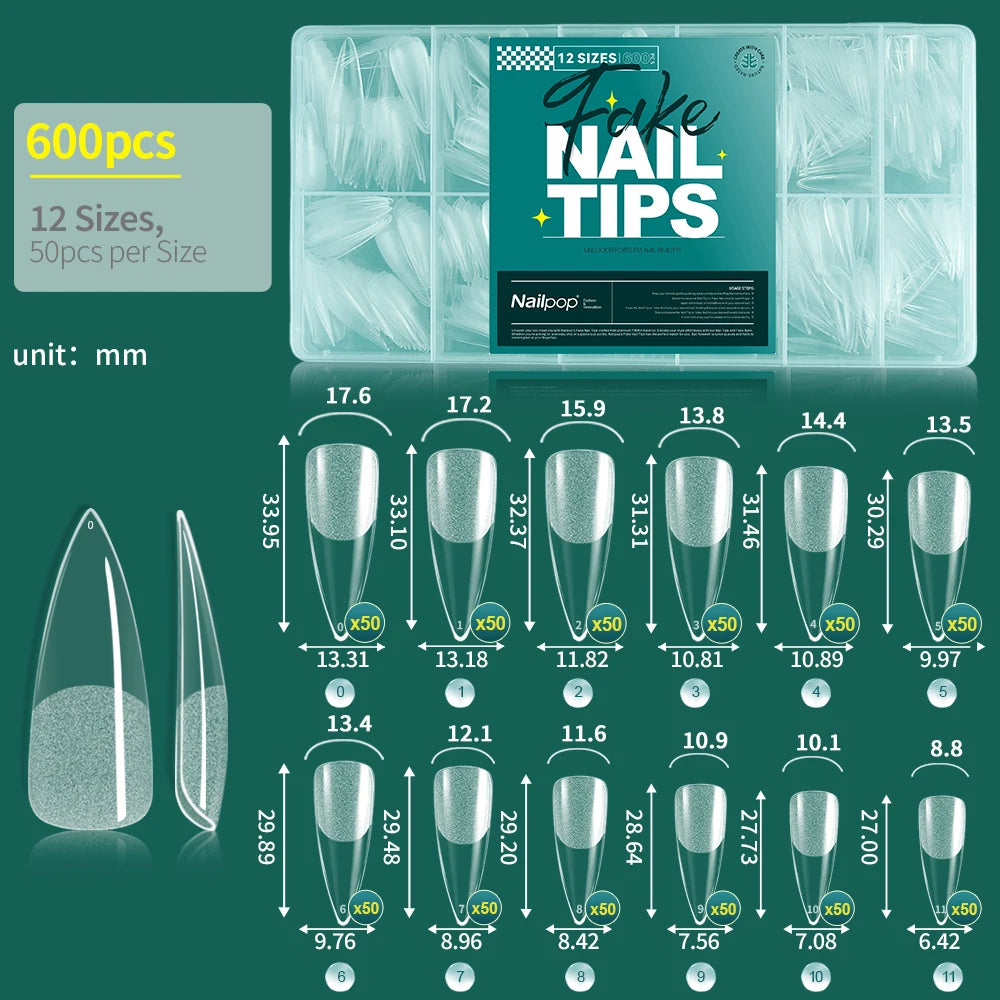 Nailpop Clear Acrylic False Nail Tips — Professional Full Cover Extensions