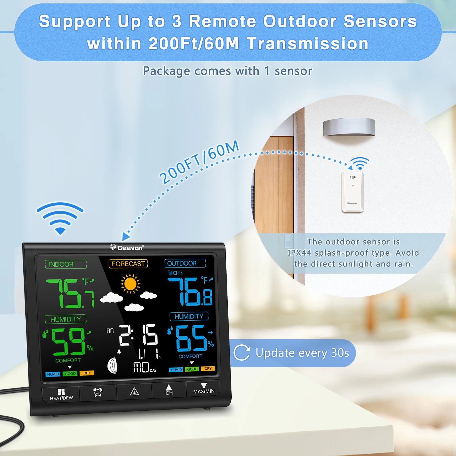 GEEVON Wireless Weather Station — Indoor Outdoor Temperature & Humidity Monitor